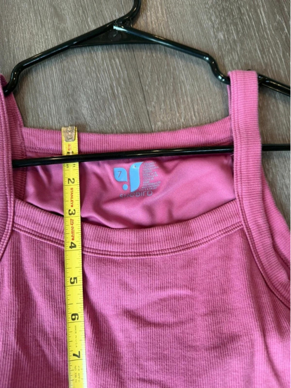 SheBird Pink Ribbed Built-In Bra Tank Top - Square Neck - 7/XL - Picture 5 of 6